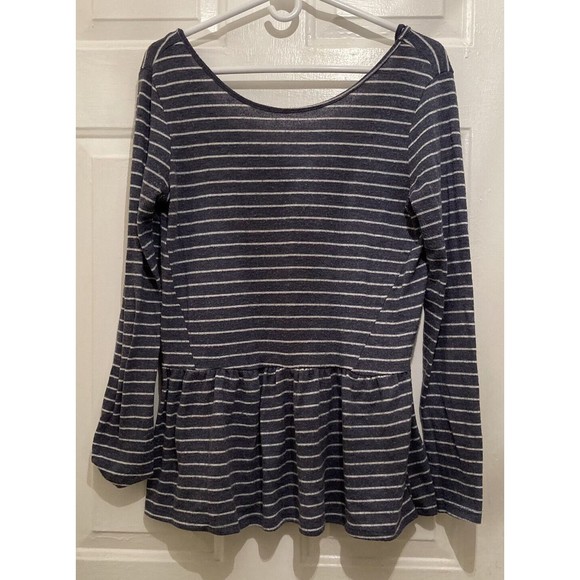 ModCloth Navy White Stripes Size Medium Tunic Blouse With Tie Back Long Sleeve - Picture 1 of 6